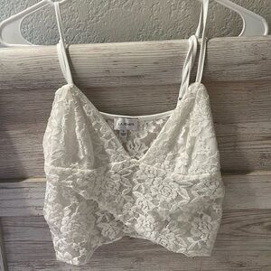 LA Hearts White Lace Crop Top